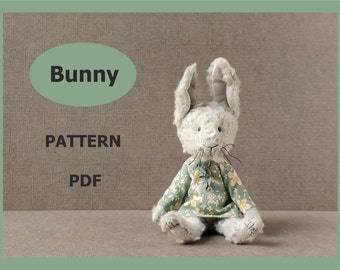 Sewn Tiny Bunny pattern, Plush Bunny in dress, pattern pdf, instant download