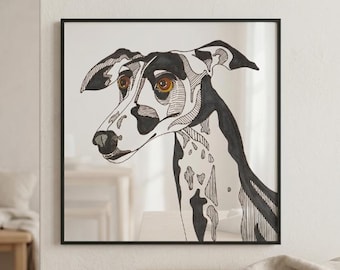 Hundeportrait Nr. 07, italienisches Windspiel Zeichnung Druck, minimalistisches Hunde Portrait Kunst (digitaler Download)