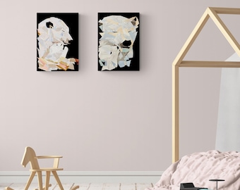 Eisbären druckbare Set von 2, Tier Wandkunst, Magazin Collage Prints, digitaler Download