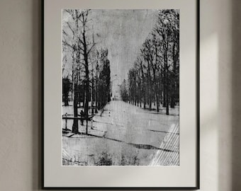 Elegantes Schwarzweiß, Französische Straßenszene, Digitaldruck für Wanddekor, einzigartiges Kunstwerk