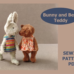 Plush pattern, Teddy Bear and Bunny, instant download