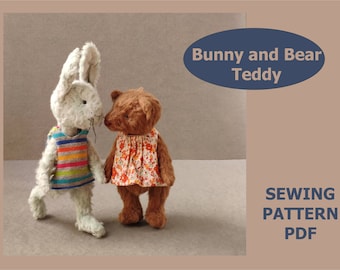 Plush pattern, Teddy Bear and Bunny, instant download