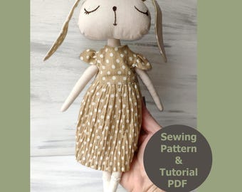 Bunny Doll Sewing Pattern PDF, Soft Doll Tutorial (Digital Download)