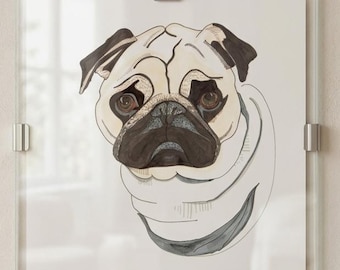 Hunde Portrait Nr. 10, Mops druckbare Kunst, Grafik Haustier Portrait Wanddekoration (digitaler Download)