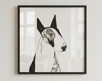 Hundeportrait Nr. 01, Minimalistischer Liniendruck, grafische Tierwandkunst, schwarze Illustration