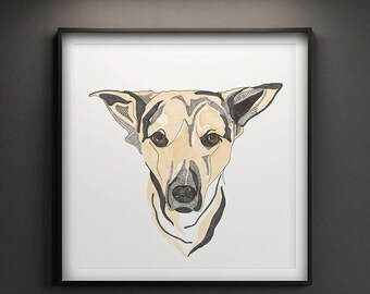 Hunde Portrait Nr. 04, Linien Zeichnung, Druckbare Kunst, Minimalistisches Tier Portrait