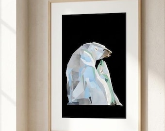 Minimalistische Eisbär-Wandkunst, Mutter und Junge zum Ausdrucken, neutrale Innendekoration, handgefertigte Collage