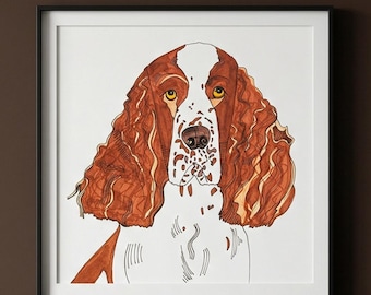 Hundeportrait Nr. 02, Haustier Zeichnung, moderne Tierwandkunst, Stiftillustration