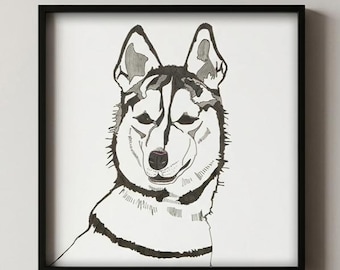 Hunde Portrait Nr. 03, Minimalistischer Tier Portrait Druck, Grafische Linie Kunst, druckbare Wanddekoration