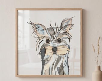 Hunde Portrait Nr. 05, Yorkshire Terrier druckbare Kunst, Strichzeichnung, grafische Tierwandkunst