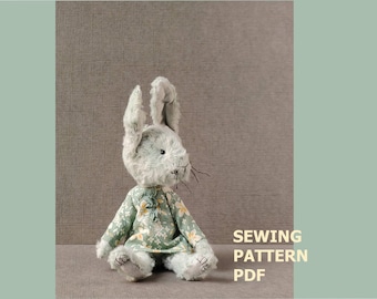 Patrón de peluche de conejito, patrón de costura de conejo con vestido, patrón de juguete de peluche en PDF, estilo osito de peluche