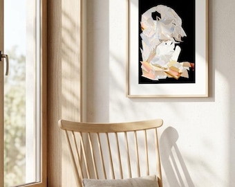 Mutter und Eisbär Jungtier Collage Kunst, druckbare Tier Wanddekoration, Magazin geschnitten Kunstwerk, digitaler Download