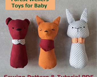 Stoffspielzeug für Baby, Bär, Fuchs, Hase für Kleinkinder, Babyspielzeug-Muster, Schnittmuster PDF