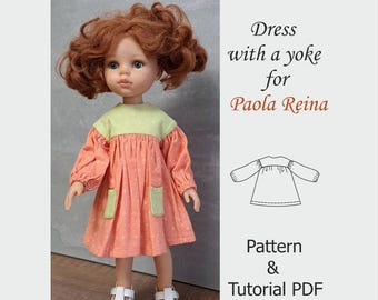 Puppenkleid Schnittmuster PDF, Paola Reina 13 inch Puppenkleidung, Schnittmuster Puppenkleidung