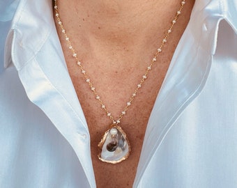 Oyster shell necklace\u2022beaded necklace\u2022Oyster necklace\u2022Jewelry\u2022Unique\u2022Necklace\u2022 Birthday Gift\u2022 birthday\u2022 gift for her\u2022 Beach