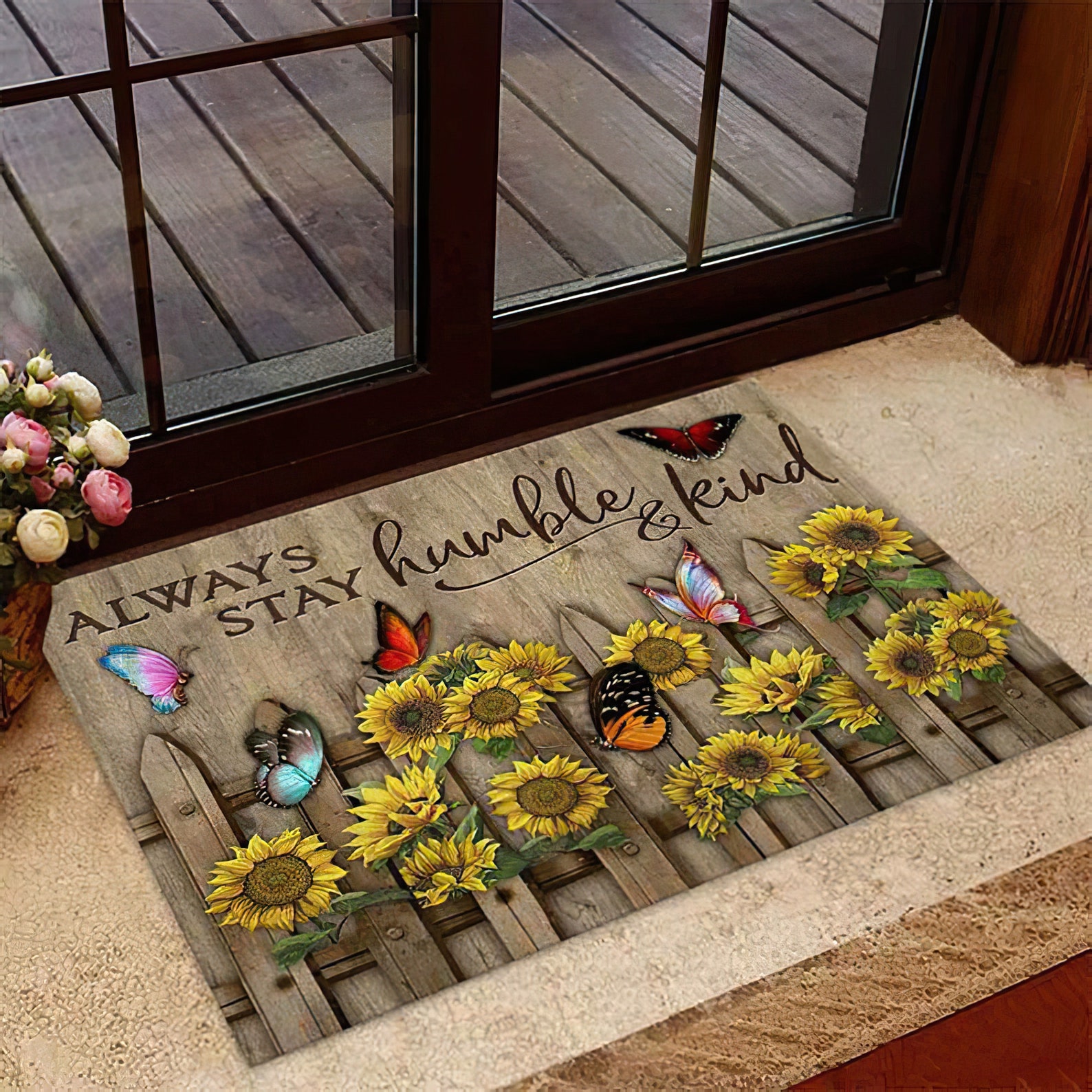 Sunflowers And Butterflies DoorMat Personalized Doormat Etsy