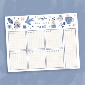 Blue Weekly Planner| Undated, Printable Aesthetic Cute Stationery and Calendar | Digital Download