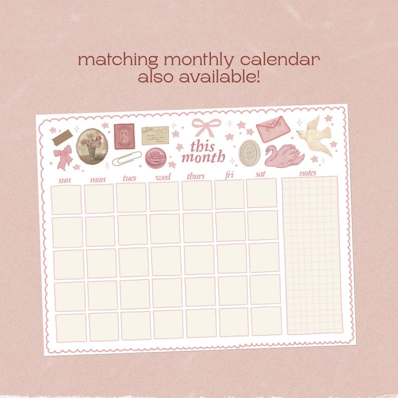 Coquette Weekly Planner | Printable Pink Stationery (Digital Download) image 2