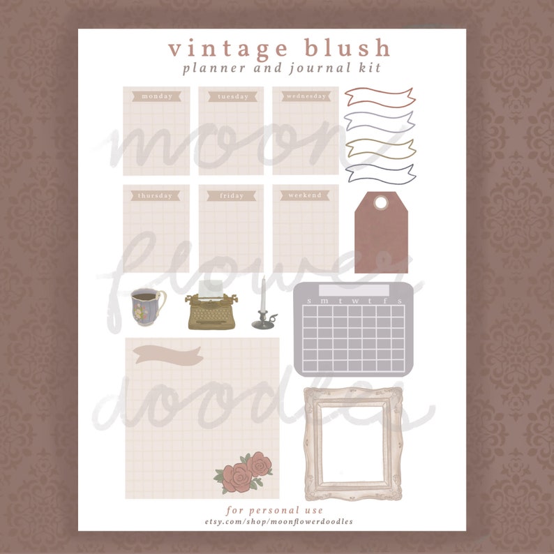 Vintage Blush Printable Planner &amp; Journal Kit Digital Download ...