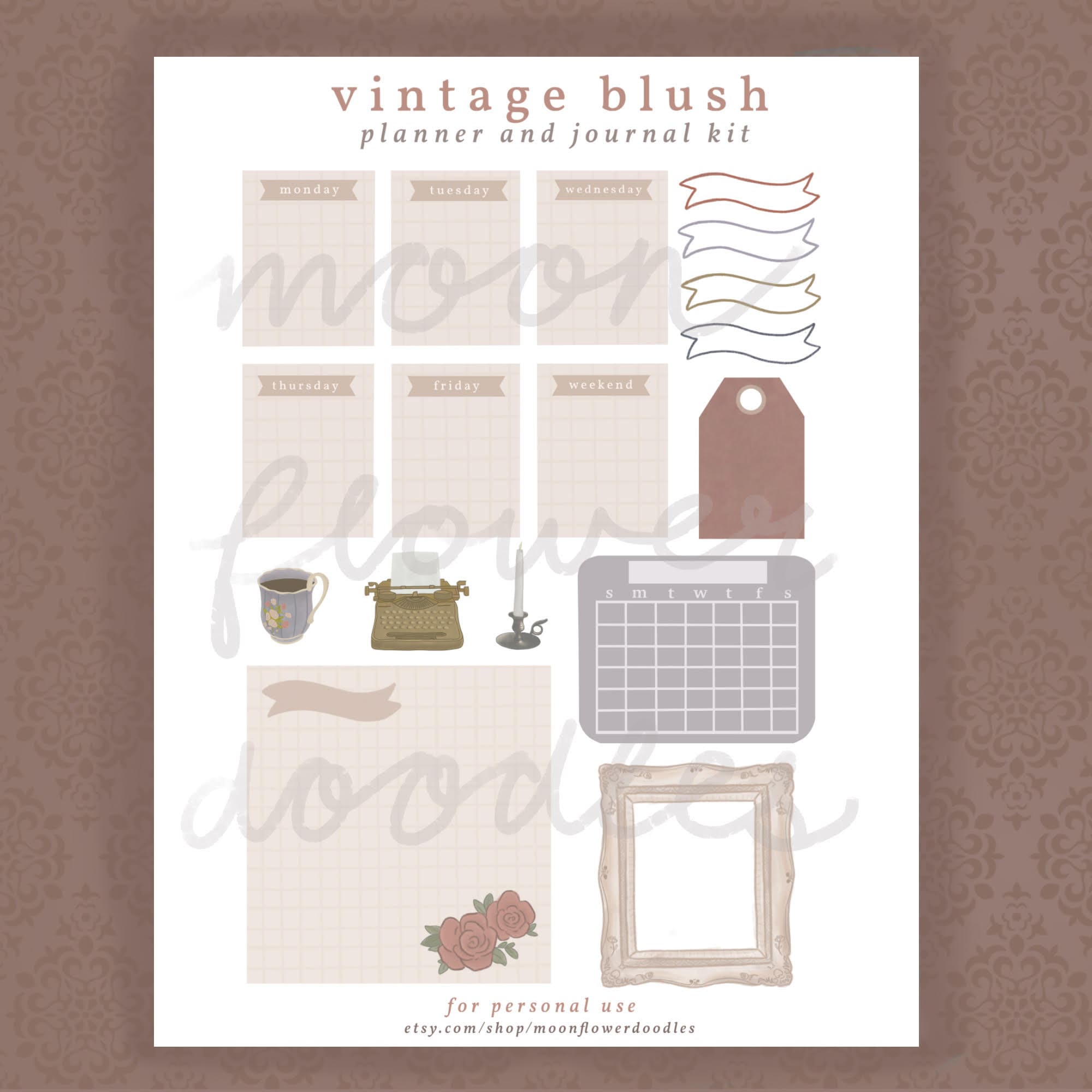 Vintage Blush Printable Planner & Journal Kit Digital - Etsy
