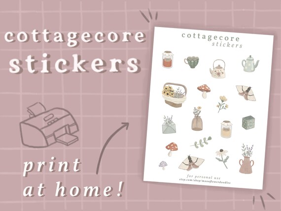 printable cottagecore stickers digital download stationery etsy