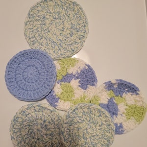 Reusable face rounds makeup remover pads, washable, earth friendly,  blue and green, cotton