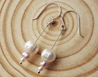 Baroque freshwater pearl and sterling silver graduated drop earrings, boho bride jewellery