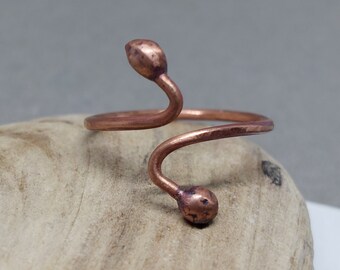 Copper seed and vine ring: foliage jewellery, UK P, US 8
