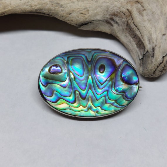 Oval Abalone Shell Sterling Silver Brooch Blue and Green Vintage Paua Jewellery Etsy