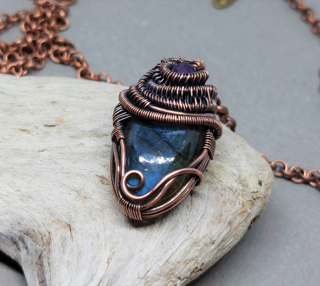 Angelite Gemstone Design Handmade Copper Pendant, Oxidized Polish Copper  Wire Wrapped Pendant, Necklace Copper Wire Wrapped Jewelry Gift For Her 