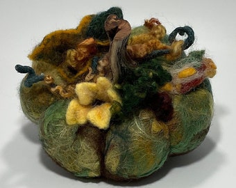 Green Pumpkin:  Wool Sculpture