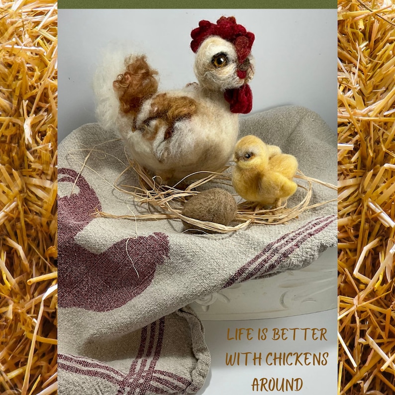 Hen and Chick: Set of two Handcrafted Wool Sculptures image 10