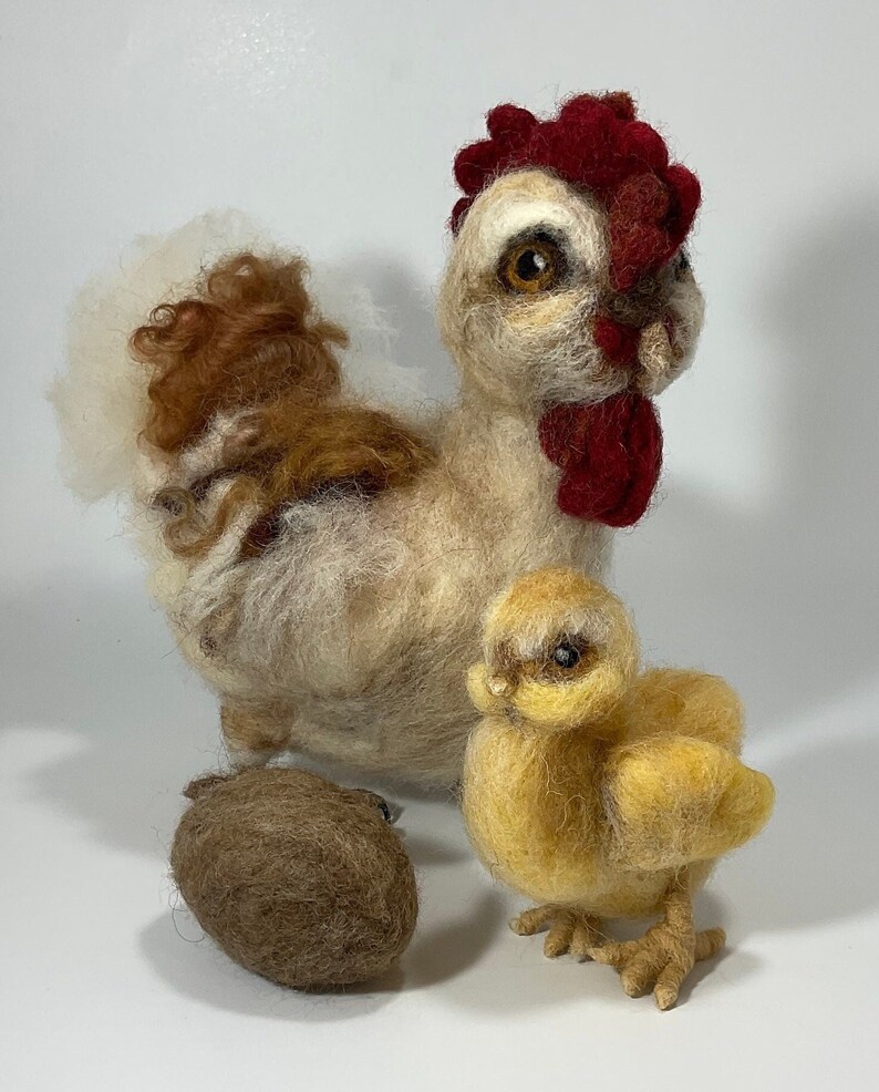 Hen and Chick: Set of two Handcrafted Wool Sculptures image 1