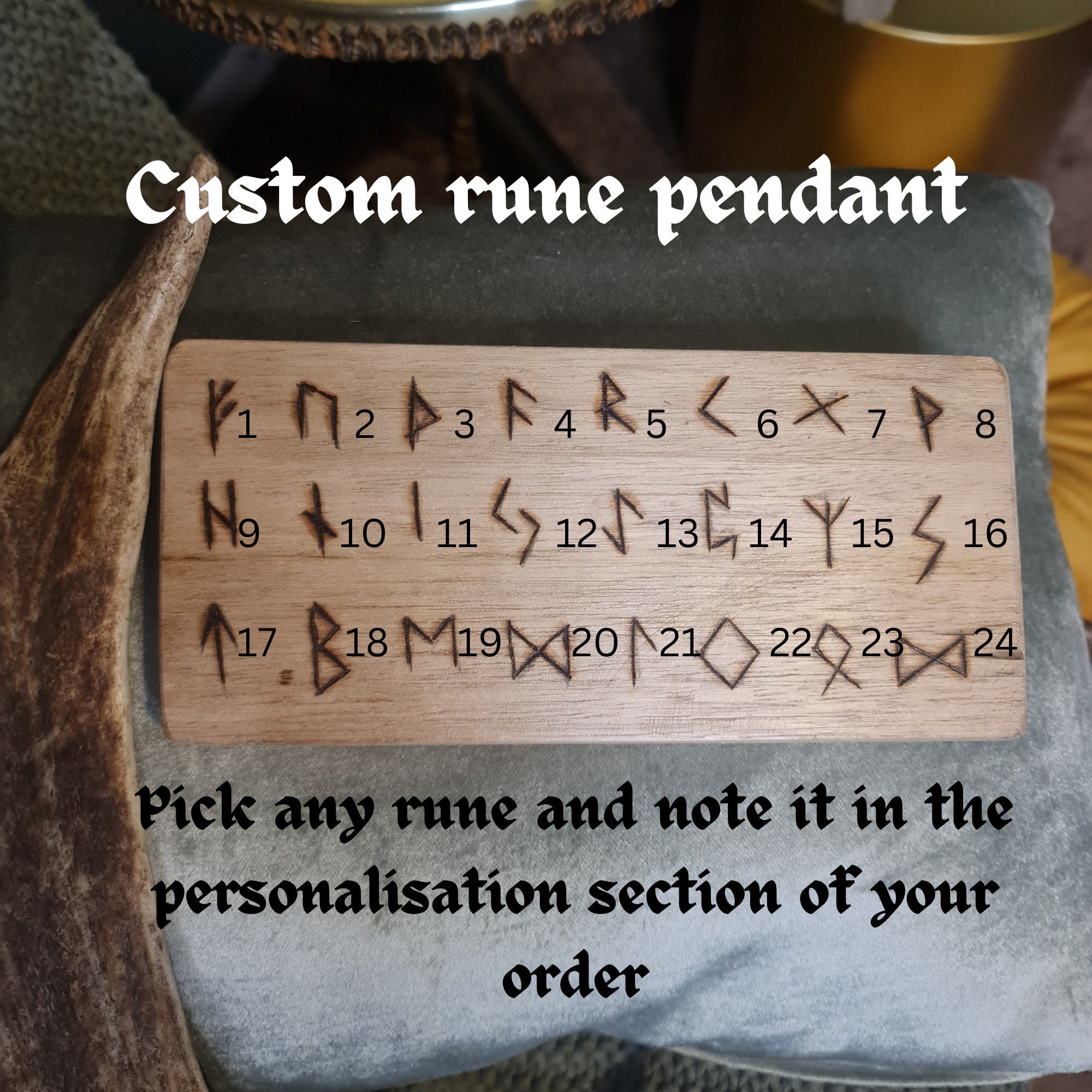 Personalised Rune Pendant Three Runes Handcarved Wooden - Etsy
