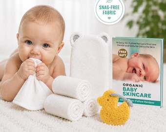 Organic Bamboo Baby Washcloth Set, Bear Mitt, Duck Sponge