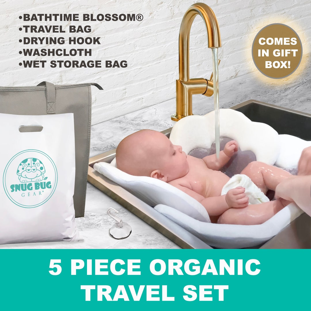 ORGANIC Baby Bath Flower Sink Cushion Travel Set bamboo & Cotton Towel