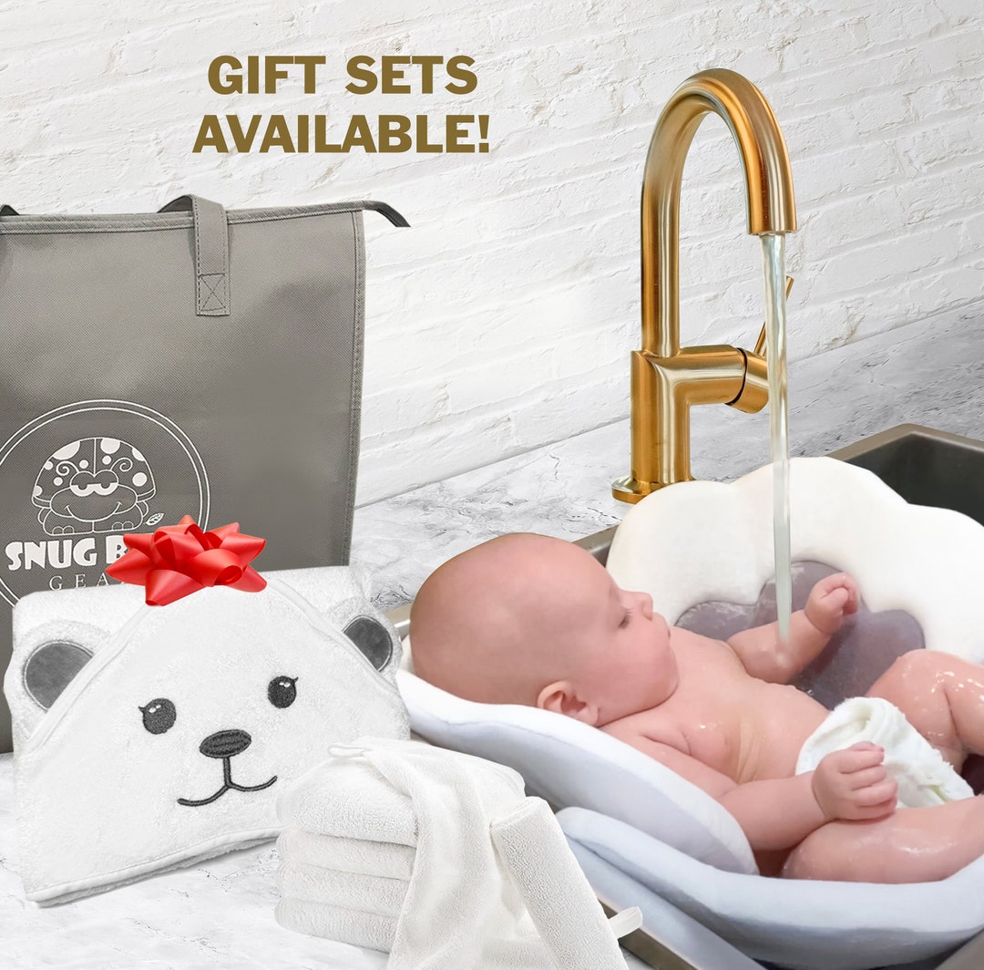 4pc ORGANIC Baby Bath Flower Sink Cushion Travel Set bamboo & Cotton Towel Material Soft Gray