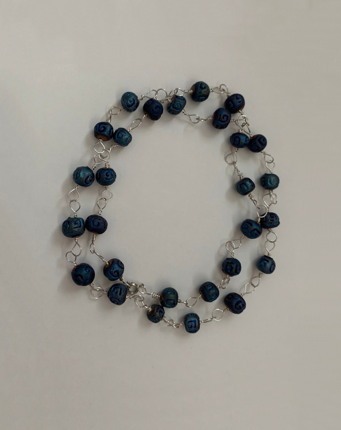 Indischer Sari Mit Perlen & Steinen - 5,5m Netz Rüschen Design In Blau