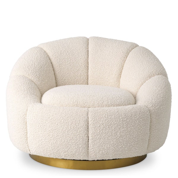 Eichholtz - 'SWIVEL CHAIR INGER'- Bouclé Crème - Laiton Brossé