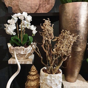 Shell/Polyresin Vase - Gold, Bronze, Bronze Curved or White Curved