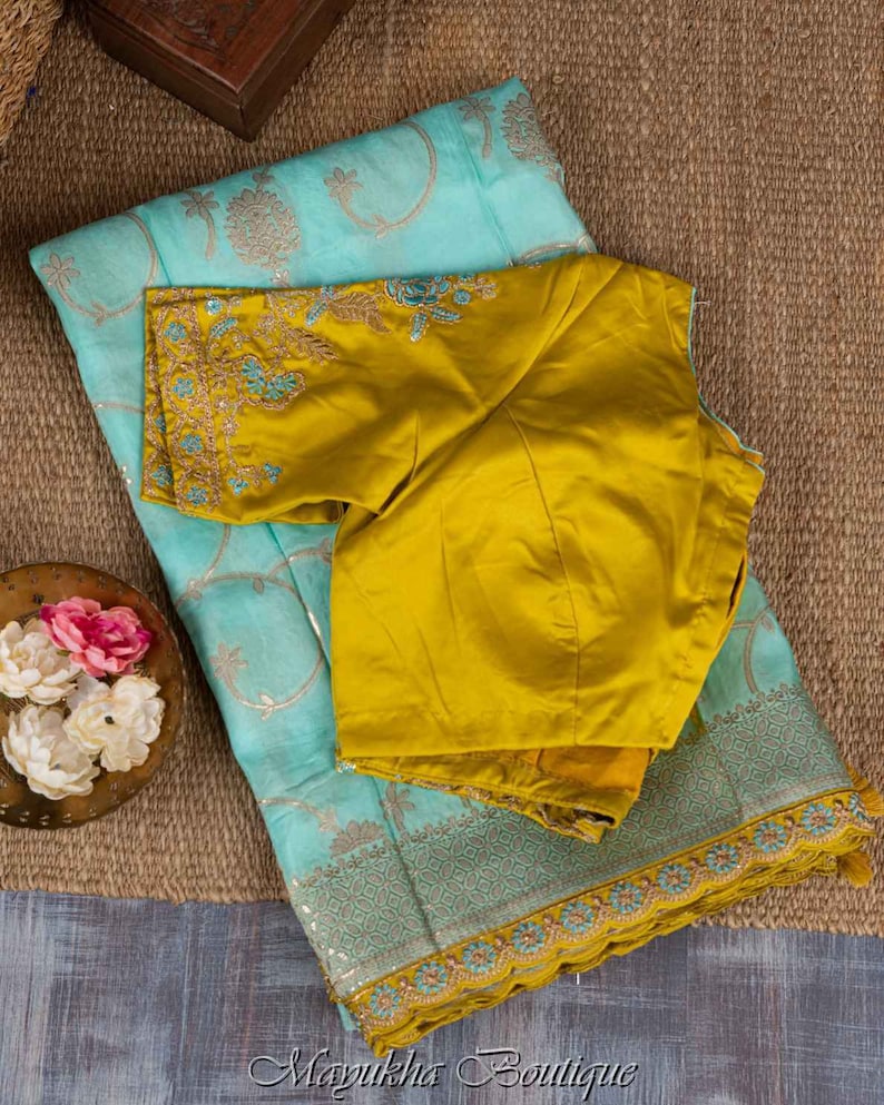 Blue Banarasi Silk Saree Etsy