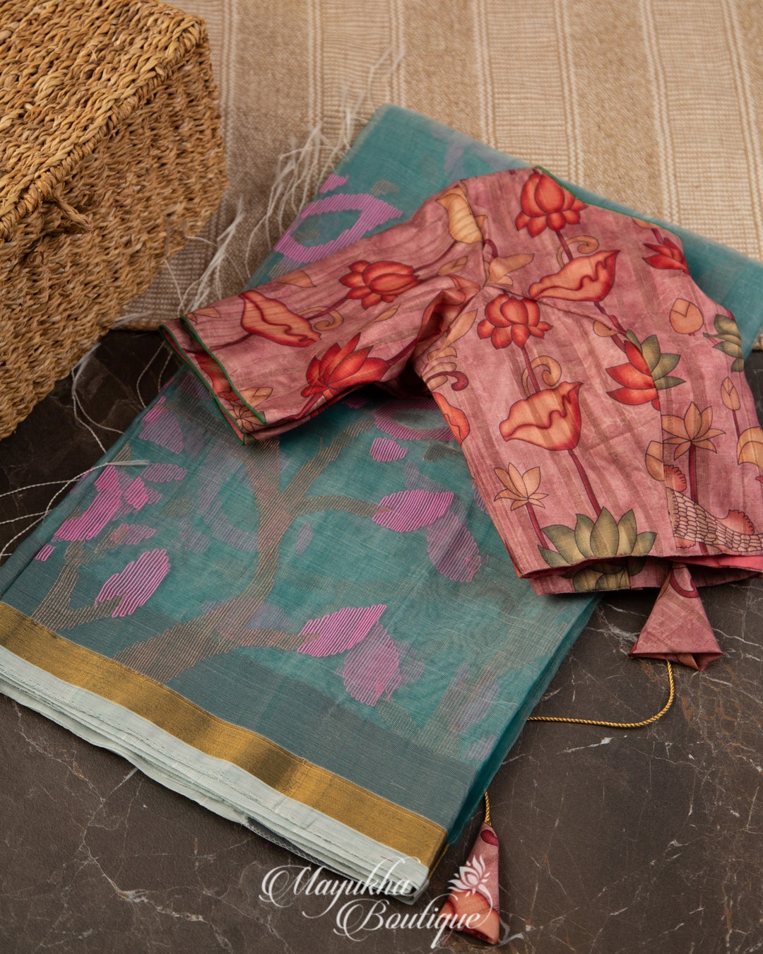 Multi Colour Bengal Handwoven Muslin Saree with Zari Checks