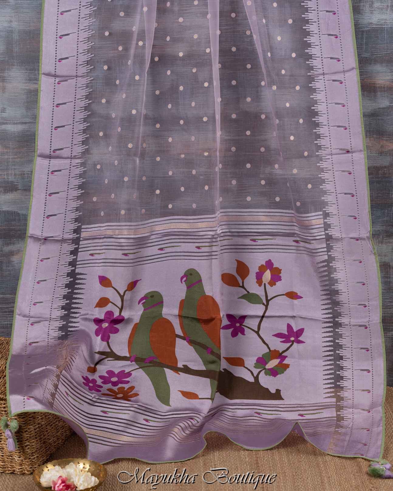Fabulous Lavender Organza Tissue Embroidered Designer Saree