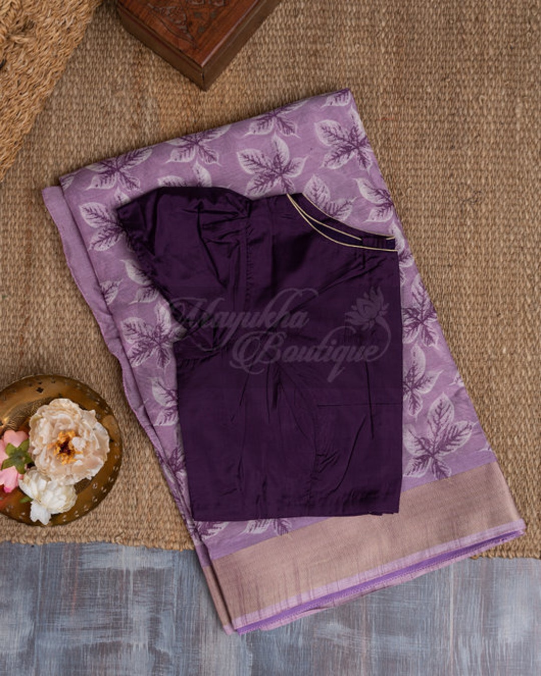 Dusk and Blush Block printed Chanderi Saree