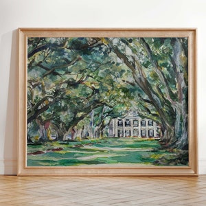 Oak Alley Plantation Art Print, Louisiana Themed Art, Live Oak Tree Painting, Original Paintings by Louisiana Artists, Louisiana Art Museum