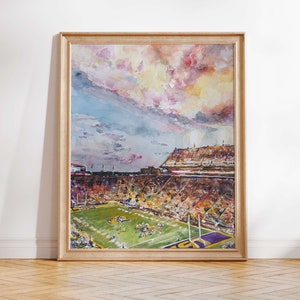 LSU Tiger Stadium Print, LSU Football Stadium, Lsu Tigers Watercolor, Louisiana Saturday Night, Lsu Football Print, Lsu Football Poster