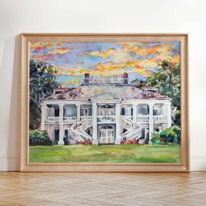 Stampa artistica di Evergreen Plantation, dipinto originale di un artista della Louisiana, arte a tema Louisiana, poster di piantagioni, stampa artistica della Louisiana