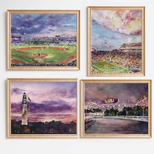LSU Tiger Stadium Art Print, Watercolor Painting, Louisiana Artist, Louisiana State University Football, Saturday Night in Death Valley Art