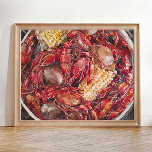Stampa di gamberi bolliti, dipinti originali di artisti della Louisiana, stampe a tema Louisiana, pittura di gamberi, stampa di gamberi ad acquerello
