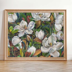 Oeuvre d&#39;art de magnolia, estampes sur le thème de la Louisiane, fleur de l&#39;État du Mississippi, peintures originales d&#39;artistes de la Louisiane, ivoire et feuilles persistantes